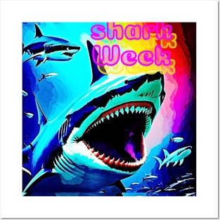 Shark Week (neon shark) Posters and Art